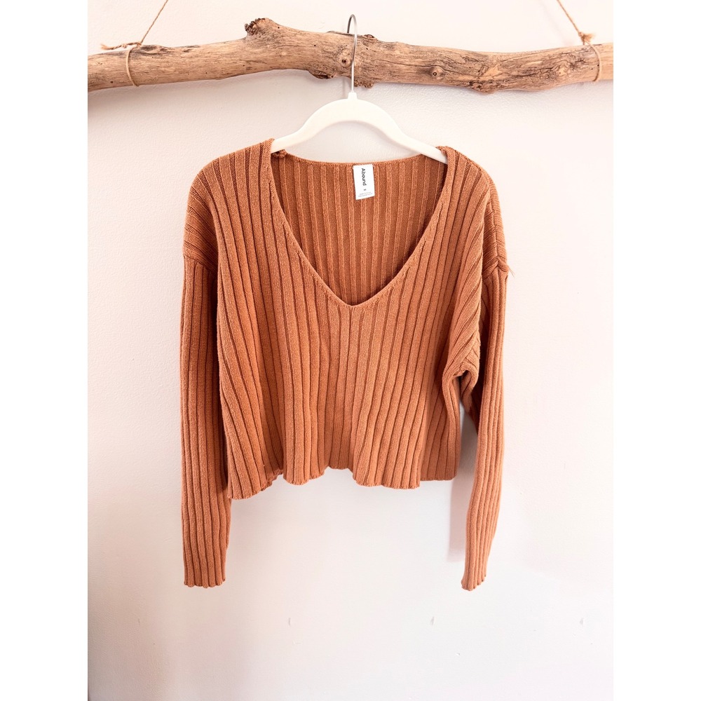 Abound Womens Rust Orange Ribbed V-Neck Cropped Knit Sweater XX7502 Size Medium
